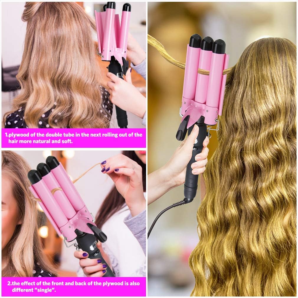 3 Barrel Curling Iron Wand with LCD Temperature Display