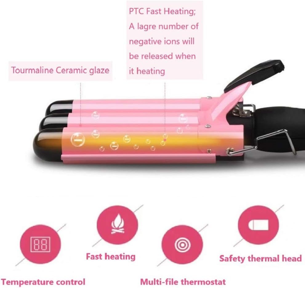3 Barrel Curling Iron Wand with LCD Temperature Display
