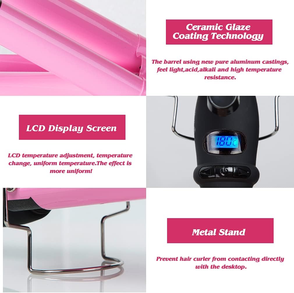 3 Barrel Curling Iron Wand with LCD Temperature Display